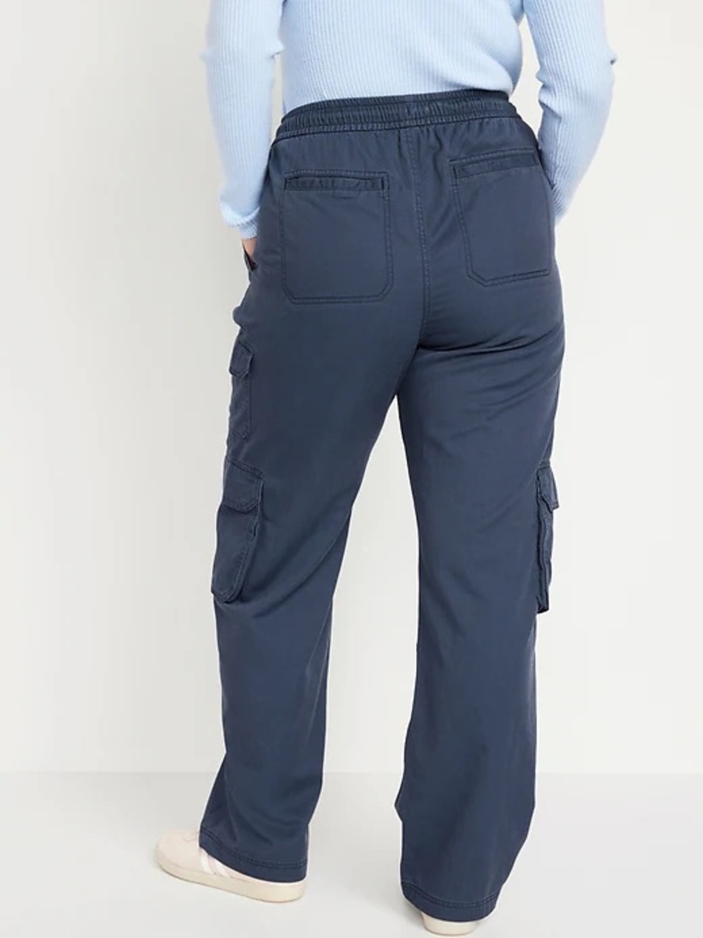 Old Navy Blue Cargo Pants - Elastic Waist Drawstring Wide Leg Size Medium - Picture 2 of 8